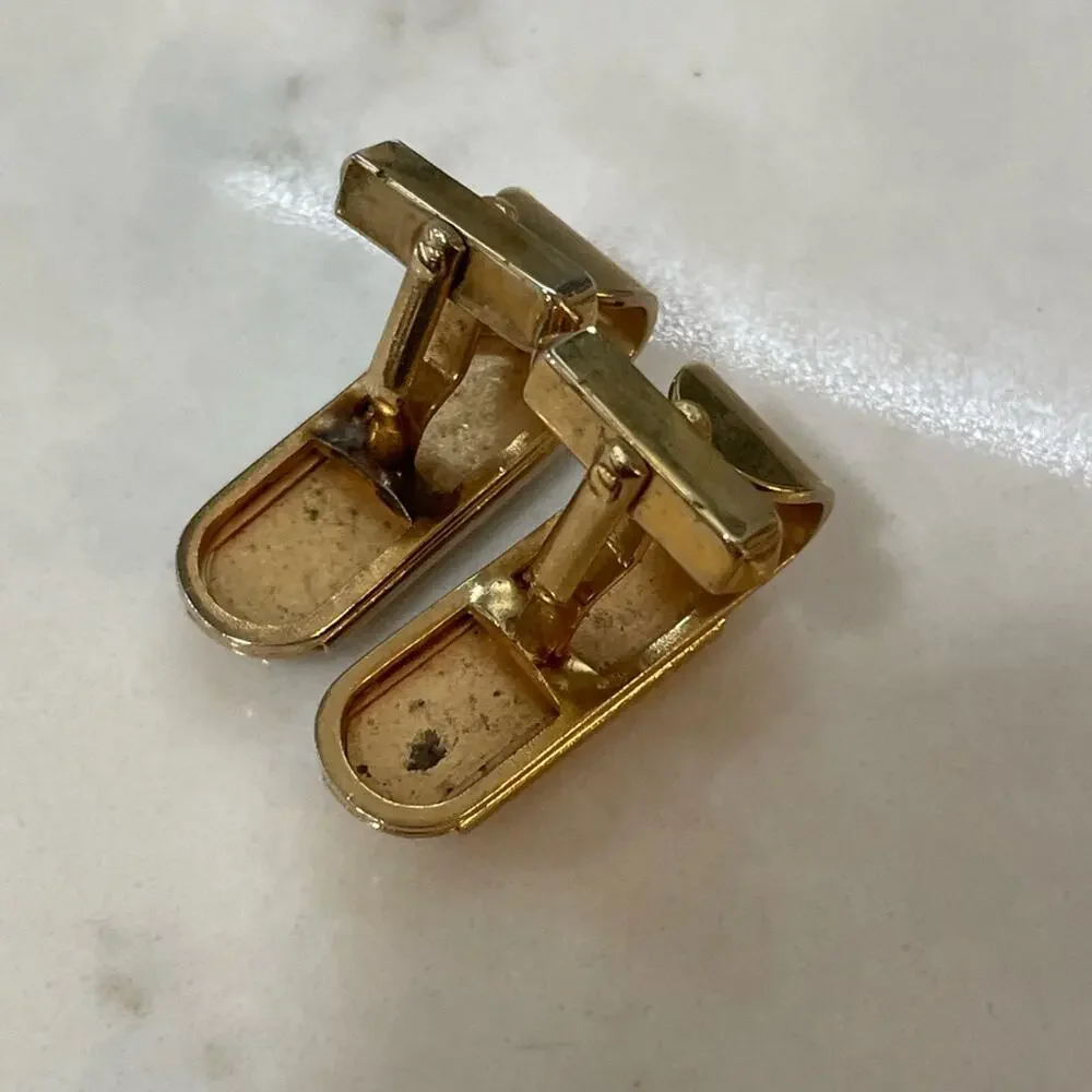 Vintage Gold Cuff‎ Links Mens Art Deco Ribbed Bar 1970s Retro Formal Event
